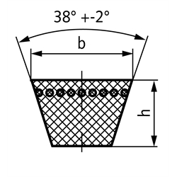 Keilriemen Profil B (17) Richtlänge 2100mm Innenlänge 2060mm , Technische Zeichnung