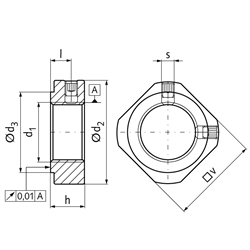 Wellenmutter KMV M6 x 0,75 Stahl brüniert, Technische Zeichnung