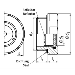 Ölschauglas Typ 743.1 temperaturbeständig bis 180°C Aussendurchmesser 22mm Gewinde G 3/8" , Technische Zeichnung