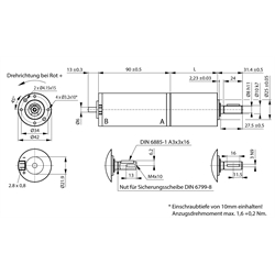 Planeten-Kleingetriebemotor SFP 3 mit Gleichstrommotor 24V i=18:1 Leerlaufdrehzahl 197 1/min. Nenndrehmoment 1,3 Nm, Technische Zeichnung