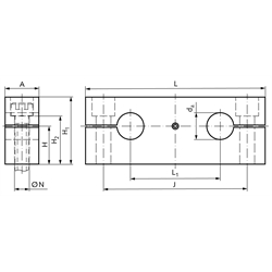 Duo-Wellenbock GWD-1 ISO-Reihe 1 für Wellendurchmesser 30mm, Technische Zeichnung