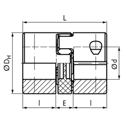 Elastische Kupplung RNK spielfrei Baugröße 19 Außendurchmesser 40mm Gesamtlänge 66mm Bohrung 16mm mit Zahnring 98° Shore rot, Technische Zeichnung