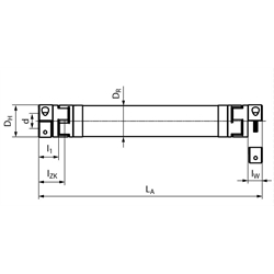 Verbindungswelle RNW14 beidseitig elastisch Außendurchmesser 30mm Gesamtlänge 0000mm Bohrung linke Seite 00mm / Bohrung rechte Seite 00mm Drehzahl 100/min 98 Shore A , Technische Zeichnung