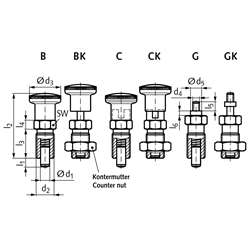 Rastbolzen 817 Form CK Bolzendurchmesser 6mm , Technische Zeichnung