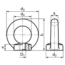 Ringmutter M30 Edelstahl A2 gegossen, Technische Zeichnung