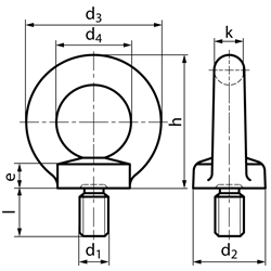 Ringschraube M24 x 36 Edelstahl A4 gegossen, Technische Zeichnung