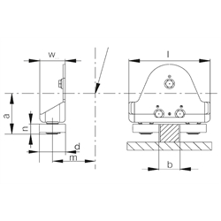 Horizontal-Rollenführung für Radblock RB/I Größe 200 Ausführung K Gesamtbreite 192mm, mit Dämpfungselement , Produktphoto