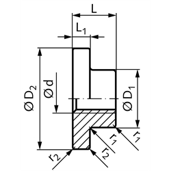 Flanschmutter mit Trapezgewinde DIN 103 Tr.18 x 4 eingängig rechts Rotguss Rg7 , Technische Zeichnung