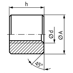 Runde Muttern mit Trapezgewinde, eingängig rechts, Stahl, lang, Technische Zeichnung