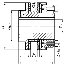 Rutschnabe FA Baugröße 1 Drehmoment einstellbar 20-75 Nm Außendurchmesser 68mm max. Bohrung: 25mm, Technische Zeichnung