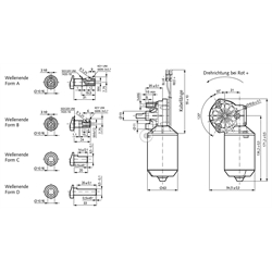 Schnecken-Kleingetriebemotor SFS Gr. 3 mit Gleichstrommotor 24V i=52:2 Leerlaufdrehzahl 50 /min , Technische Zeichnung