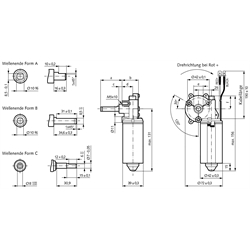 Schnecken-Kleingetriebemotor SFS Gr. 2 mit Gleichstrommotor 24V i=62:1 Leerlaufdrehzahl 95 /min , Technische Zeichnung