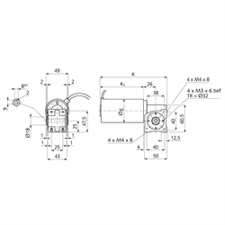 Schnecken-Kleingetriebemotor SG-H mit Gleichstrom-Permanentmagnetmotor 24V 56W n2=100/min i=30:1 Abtrieb Hohlwelle, Technische Zeichnung