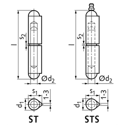 Scharnier M128 aus Stahl, zum Anschweißen, Form ST, l=180mm, Technische Zeichnung