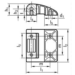 Scharnier M138 aus Zink-Druckguss, kunststoffbeschichtet schwarz, 50x52mm, Technische Zeichnung