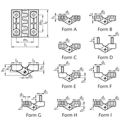 Scharnier M151 aus Kunststoff, Form B, 98x98mm, Technische Zeichnung