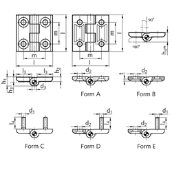 Scharnier M237.1 aus Kunststoff, Form A, 30x30mm, Technische Zeichnung