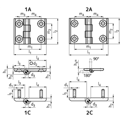 Scharnier M237L aus Zink-Druckguss, Form 2A, 76x50mm, Technische Zeichnung