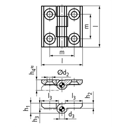 Scharnier M237 aus Aluminium, Form A, 50x50mm, Technische Zeichnung