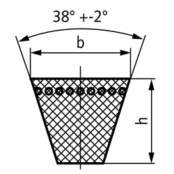 Hochleistungs-Schmalkeilriemen XPB EPDM Wirklänge 950 mm, Technische Zeichnung