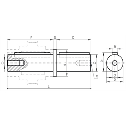 Abtriebswelle einseitig für Schneckengetriebe H/I Größe 63 Durchmesser 25mm Gesamtlänge 165mm, Technische Zeichnung