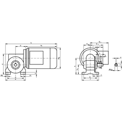 Schneckengetriebemotor R 250 Watt 230/400V 50Hz IE2 i=15:1 Abtriebsdrehzahl ca 93 /min Md2=17Nm (Betriebsanleitung im Internet unter www.maedler.de im Bereich Downloads), Technische Zeichnung