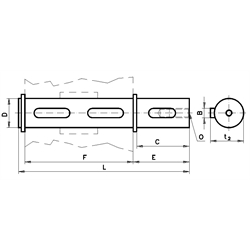 Abtriebswelle einseitig für Schneckengetriebemotor HMD/I und HMD/II Getriebegröße 063 Durchmesser 25mm Gesamtlänge 190mm, Technische Zeichnung