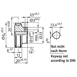 Präzisions-Schneckenrad Achsabstand 25mm i=25 25 Zähne , Technische Zeichnung