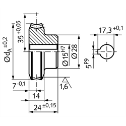 Präzisions-Schneckenrad Achsabstand 35mm i=12 24 Zähne , Technische Zeichnung