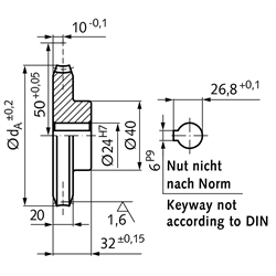 Präzisions-Schneckenrad Achsabstand 50mm i=19 19 Zähne , Technische Zeichnung