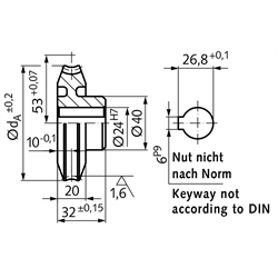 Präzisions-Schneckenrad Achsabstand 53mm i=30 30 Zähne , Technische Zeichnung