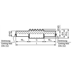 Schneckenwelle aus Stahl C45 Modul 3 1-gängig rechts , Technische Zeichnung