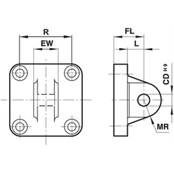 Schwenkbefestigung für Zylinderdurchmesser 25mm , Technische Zeichnung