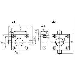Schwenkplatte für Spindelhubgetriebe NPT und NPK Typ Z1 Baugröße 3 130x105mm Zapfen an kurzer Seite, Technische Zeichnung