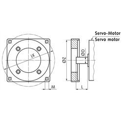 Motor-Adaption ZM/S Größe 50 bestehend aus Kupplung und Flansch mit Befestigungsschrauben für Wellen-Ø 24 x 50mm Zentrier-Ø 95mm Gewinde M8, Technische Zeichnung