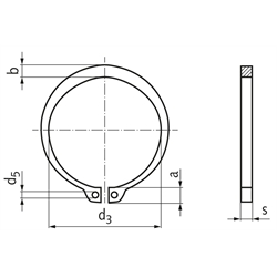 Sicherungsring DIN 471 55mm Edelstahl 1.4122 Achtung: Reduzierte Federkräfte und abweichende mechanische Eigenschaften gegenüber Federstahl, Technische Zeichnung