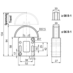 Kettenspanner SPANN-BOX® Größe 0, B-1 und B-2, Technische Zeichnung