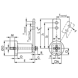 Spannelement mit Frontbefestigung Größe 1 Spannkraft normal 135 N hart 170 N, Technische Zeichnung