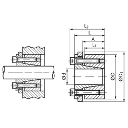 Spannsatz COM-C Bohrung 40mm Größe 40-65 , Technische Zeichnung