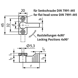 Sperrriegel 679 mit Anschraubflansch, Technische Zeichnung