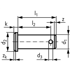 Bolzen mit Splintloch Größe 40 x 100 x 90 Stahl verzinkt; passend zu Gabelkopf 40 x 84, Technische Zeichnung