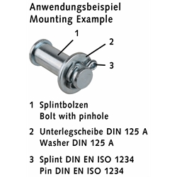 Bolzen mit Splintloch Größe 28 x 72 x 63,2 Edelstahl 1.4301; passend zu Gabelkopf 28 x 56, Technische Zeichnung