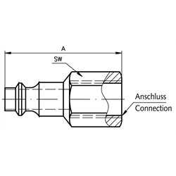 Stecknippel mit Innengewinde für Schnellkupplungen G 3/8 , Technische Zeichnung