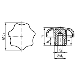 Sterngriff GV ähnlich DIN 6336 Thermoplast ø80 M16
, Technische Zeichnung