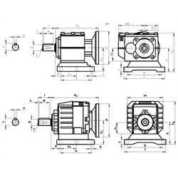 Stirnradgetriebemotor HR/I 0,55kW 230/400V 50Hz Bauform B3 IE2 n2 =91 /min Md2 =55 Nm (Betriebsanleitung im Internet unter www.maedler.de im Bereich Downloads), Technische Zeichnung