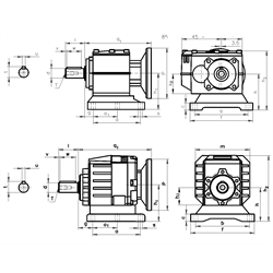 Stirnradgetriebemotor HR/I 1,1kW 230/400V 50Hz Bauform B3 IE3 n2 =21,7 /min Md2 =457 Nm (Betriebsanleitung im Internet unter www.maedler.de im Bereich Downloads), Technische Zeichnung