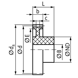 Stirnzahnrad aus Polyacetal gespritzt mit Nabe Modul 1,5 23 Zähne Zahnbreite 12mm Außendurchmesser 37,5mm, Technische Zeichnung