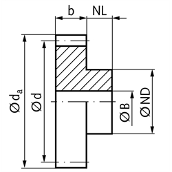 Stirnzahnrad aus Messing Ms58 mit Nabe Modul 0,7 21 Zähne Zahnbreite 4mm Außendurchmesser 16,1mm, Technische Zeichnung