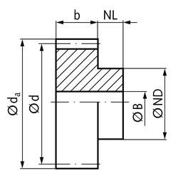 Stirnzahnrad aus C45 mit Nabe Modul 5 32 Zähne Zahnbreite 50mm Außendurchmesser 170mm Verzahnung induktiv gehärtet, Technische Zeichnung