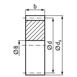 Stirnzahnräder aus Stahl, Modul 6  Zahnbreite 60 mm, ohne Nabe, Technische Zeichnung